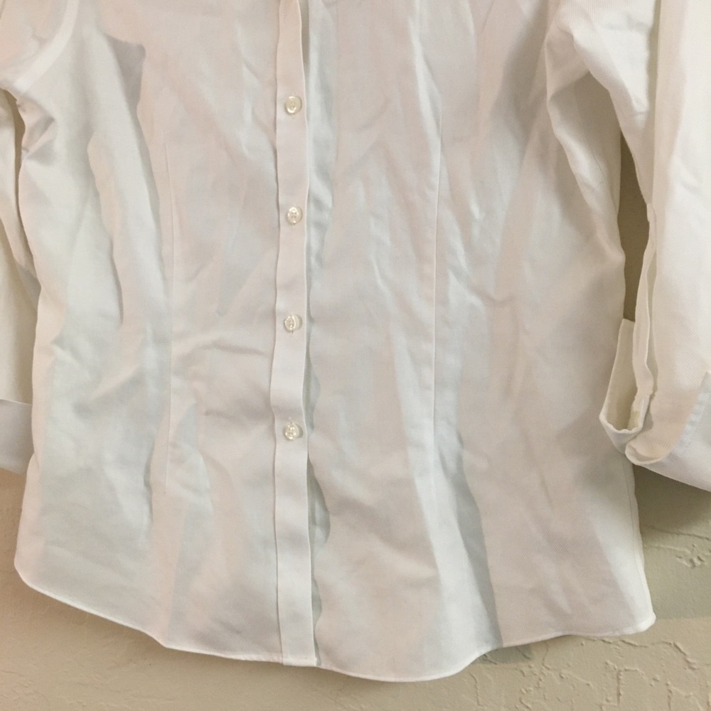 Brooks Brothers 100% Cotton Fitted Non-iron Button Down Blouse 2 White Office - Picture 3 of 9